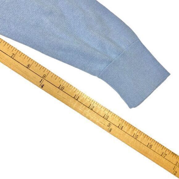 Cable & Gauge Cardigan Womens L Blue Ruffle Front Lightweight V Neck Sweater NWT - Picture 9 of 10